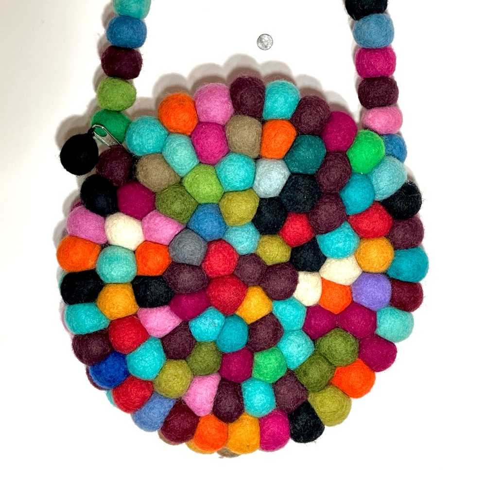 Nepal Wool Ball Crossbody Purse